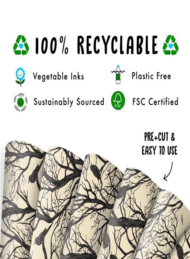 CENTRAL 23 Birthday Wrapping Paper For Men Women - 6 Sheets Of Gift Wrap - Crows On Trees - Forest - Gothic - Fall Wrapping Paper - Halloween - Comes With Stickers - Recyclable - Image 3